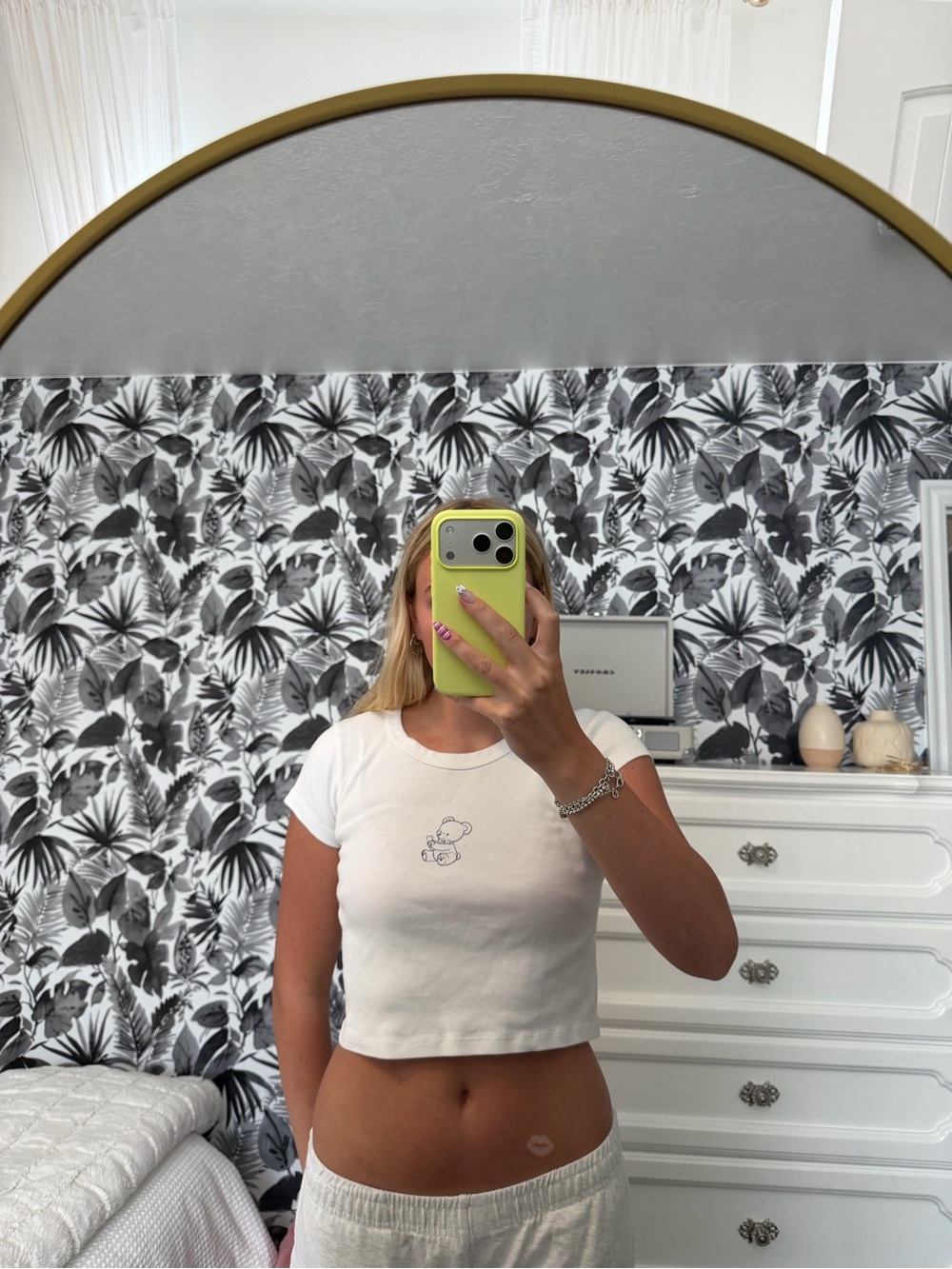 Women’s White Cropped Tee with Bear